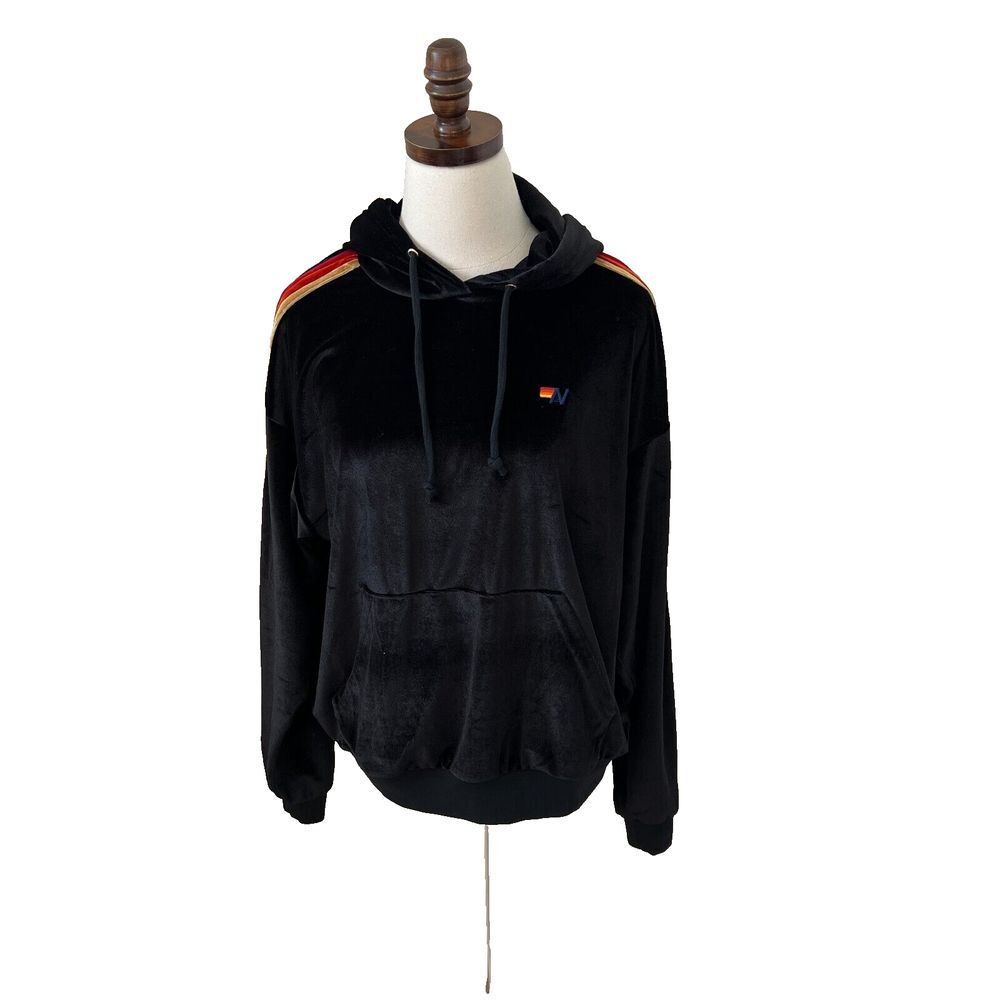 Aviator Nation Classic Velvet Stripe Pullover Hoodie Sweatshirt Women's Size Sm‎
